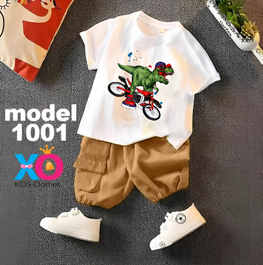 ملابس اطفالى صيفى كود 1001 ماشا ديناصور قطن